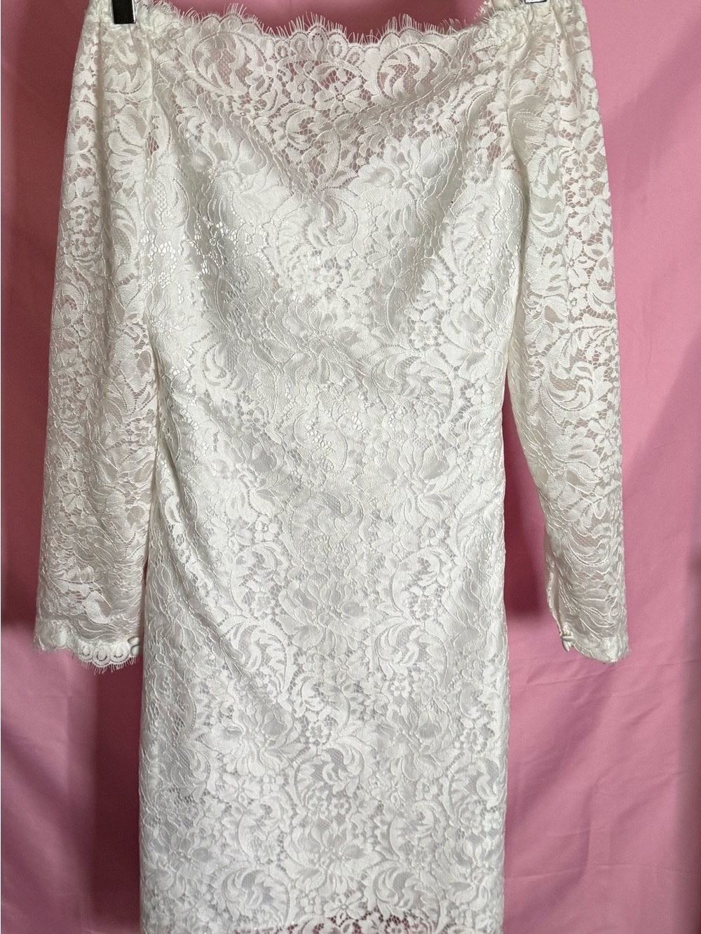 White Lace Off-Shoulder Sheath Dress - Picture 3 of 7